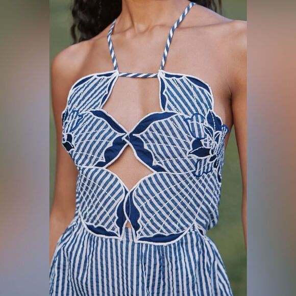 ❤️ ANTHROPOLOGIE NWT Celandine Hibiscus Cutwork Cotton Midi Dress Chic | L - Picture 7 of 9